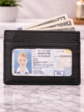 Genuine Leather Men Slim Credit Card Case ID Holder, Black